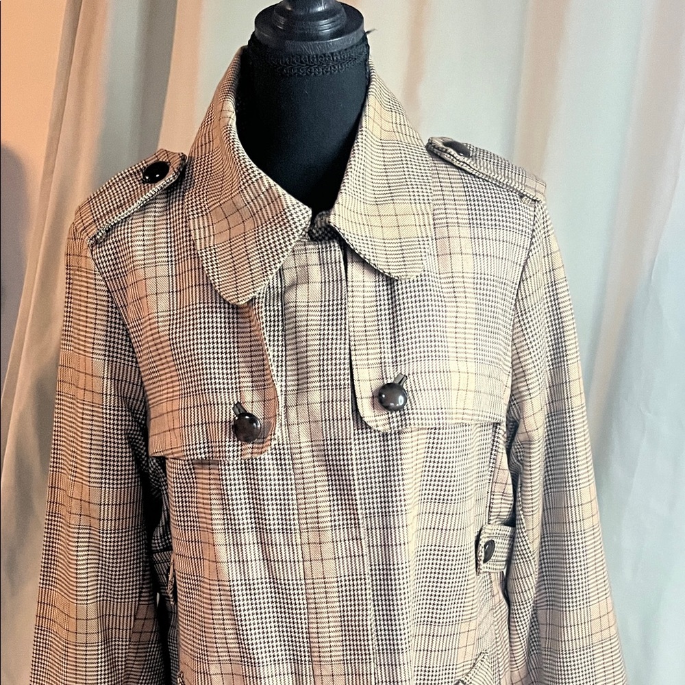 Jones New York Classic  Plaid Women's Trench Coat